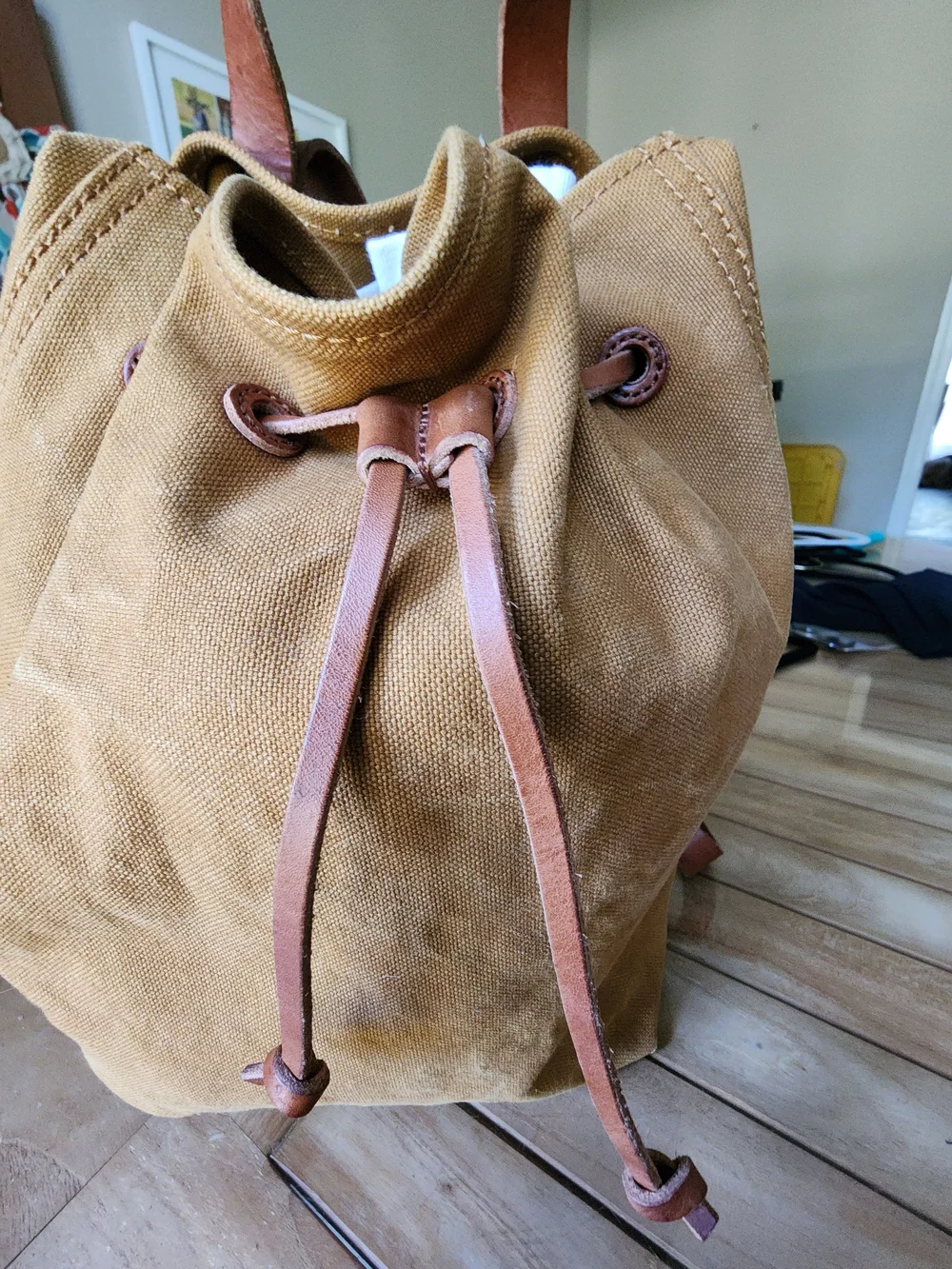 Madewell Somerset canvas drawstring/bucket backpack with leather trim